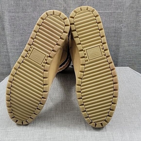 Coach Tatum Suede Wool Beige / Multicolor Striped Knit Boots Women's SZ 7.5 - Picture 11 of 12